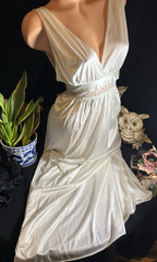 Vtg Silky Frosted Nightie Dress Nightgown Negligee Gown Silky Soft Dress S