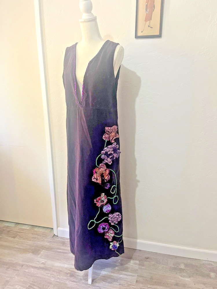 Vintage Purple Cotton Velvet Embroidered Sequined Dress by A.M.I.
