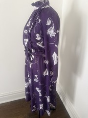 Vntg Trends by Jerrie Lurie Purple Floral High-Neck Midi Dress with Waist Tie 10