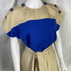 Vintage “Toni Todd” 60s 70s MOD color block knee length dress size 8 blue khaki