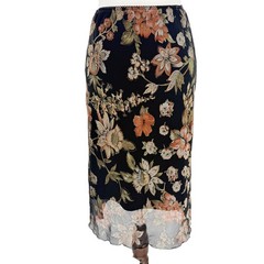 La Belle Mesh Pull On Black Floral Midi Skirt Women M Vintage 90s USA Lined