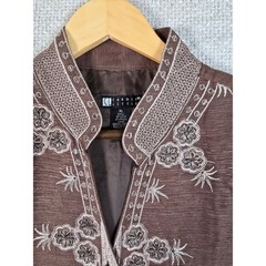 VTG Carole Little Silk Jacket XL Brown Beaded Embroidered Boho Art to Wear Lined