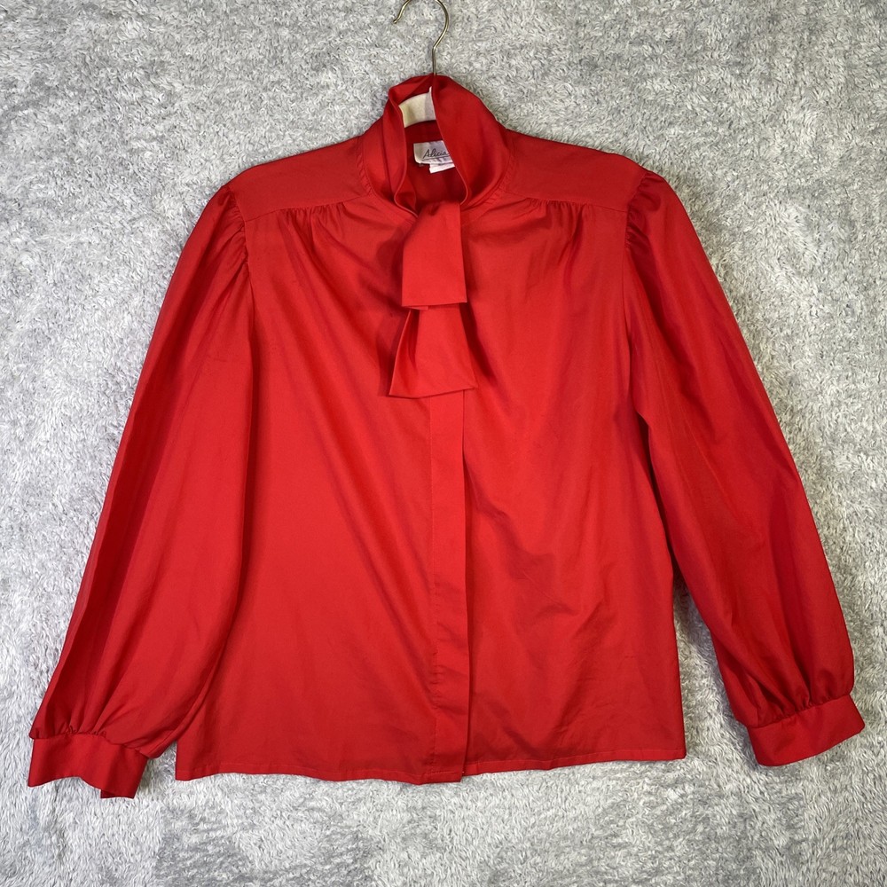 Vintage Made in USA Alicia Women’s Career Red Blouse Size 18 Pussy Bow Secretary