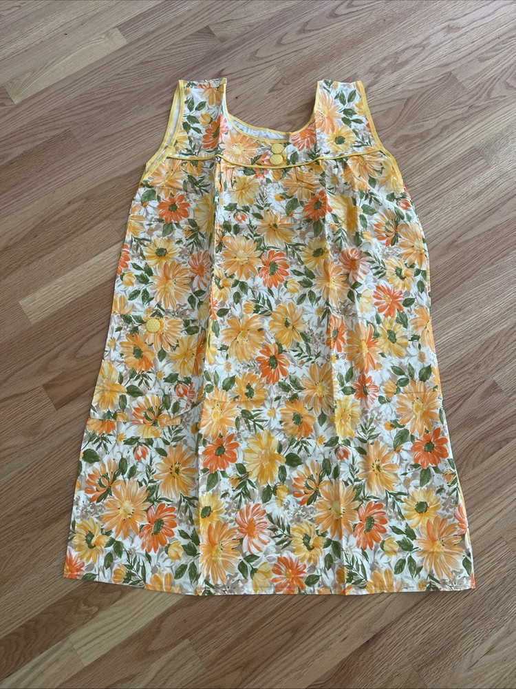 Mid-century Mod 1960s Flower Power House Dress Loungewear XL Orange Daisy