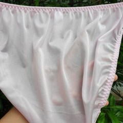 Vintage Silky Nylon Panties Pink Lace Bikini High Leg Brief Size 7-8 Hip 38-42″