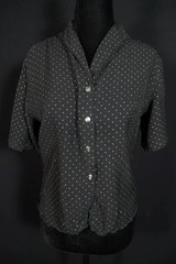 Vintage 1940’s French Black and Gold Painted Tiny Lines Rayon Blouse Size 8 Med