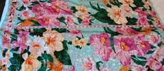 Vintage Amber Blue Kaftan, Muumuu, Dress, Tropical Pink, Green, Blue, Free Size