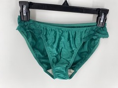 Vintage LIQUID Wet-Look Foil SATIN Green Lace Second Skin Bikini PANTY M/6