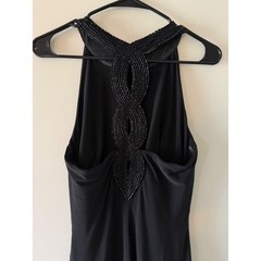Lauren Ralph Lauren Vintage Black Halter Gown Beaded Neck Open Back Dress Size 8