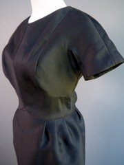 VTG 50s Abe Schrader Black Shantung Silk Cocktail Dress Stunning Design & Cut S