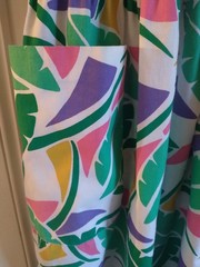 Vintage 80s Cotton Dress Tropical Palm Leaf Drop Waist 12 10 L Green Pink White