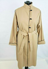 Vtg 1980s Sears Standing Collar Full Length Tan Belted Trench Coat size 18 L81