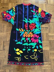 1980s Leonard Studio Italy Cotton Knit Floral Dress Hidden Logo Belted Pop Art