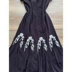 Vintage Brown Beaded Handkerchief Hem Evening Dress 12 Boho formal fairy whimsy