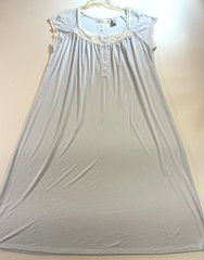 EILEEN WEST Jersey Knit POWDER BLUE NIGHTGOWN Large LACE Short Gown Romantic