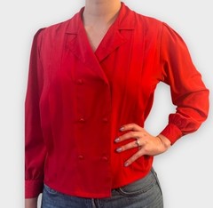 1980’s Vintage Double Breasted Red Long Sleeves Blouse, S/M