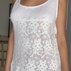Nwt vintage white lace embroidered drop waist tank sleeve mini babydoll dress