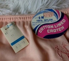 NOS Vintage Satin Nylon Granny Panties sz 6 Peach Embroidered Flowers Bird USA