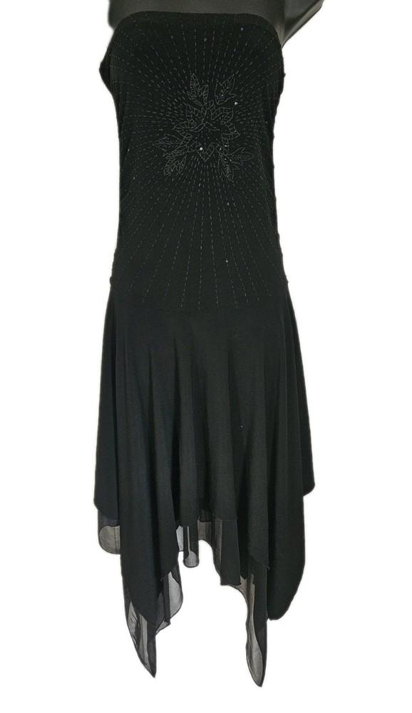 Vintage y2k Papaya Beaded Assymetrical Sheer Formal Party Dress Black Size M