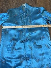 VTG Mid Century Turquoise Floral Rayon Blend Chinese Robe Ashoka Sz L (40)