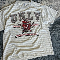 Made in U.S.A. UNLV TENNiS HEATHER ASH CREAM SLUBBY STRiPED SiNGLE STiTCH BELTON