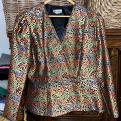 Vintage 80s Patra Jewel Tone Sparkly Peplum Top Long Sleeves Holiday Evening