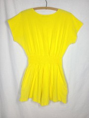 Vtg 80s Cotton Playsuit Crepe Romper Fluoro Yellow Jumpsuit Elastic Waist Ooak