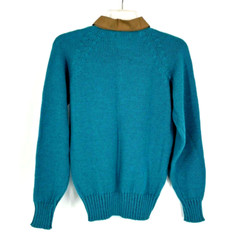 NWT Vintage Genesis Small 80’s Teal/Green/Blue LS Knit Sweater Tan Collar