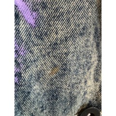 Vintage Hand Painted Blue Acid Wash Floral Studded Denim Jacket SMALL Maximalist