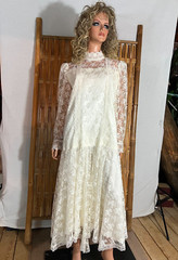 Jessica McClintock Wedding Dress 1920s Style Ivory Victorian Lace Choker Neck 16