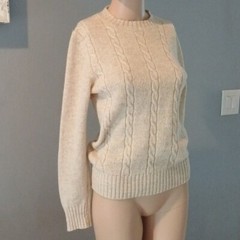 Fully Fashioned vintage wool blend cableknit sweater made in Malaysia S beige