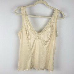 Vintage Nylon Camisole Greenco Maid Size 5 S Beige 60s 70s Lace Accents USA