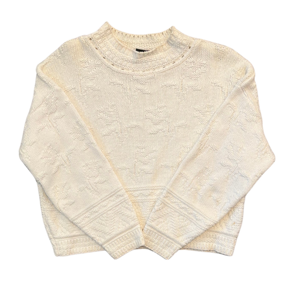 Vintage Cropped Sweater Pullover Chunky Knit Cream Textured Moulin Rouge