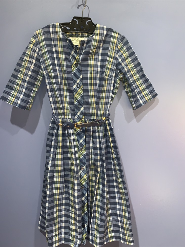 Small Plaid Dress, Button Front Vintage, Schoolgirl, 1950 Bobbie Brooks Petites