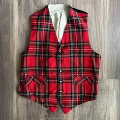 Vintage Forest Of Edinburgh Flannel Plaid Wool Vest Men’s Size S Red Silk