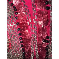 Alyce Designs Silk Beaded Gown Women Magenta Sequin V-Neck Vintage Dress 10