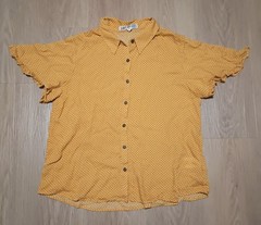 Vtg 90s JOLT Rayon Crepe Gold Yellow Polka Dot Ruffle Cap Sleeves Top grunge L