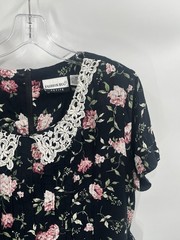 Vtg Black Floral Lace Color Midi Dress Elaine Benice Cottagecore 90s Sz 14P L