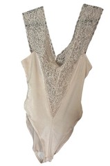 Vintage 80s Pink Lingerie Bodysuit Womens Sz 36 Sheer Ruffle Lily Of France FLAW