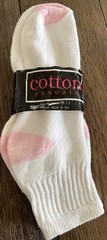 Vintage Cotton Casuals Sports Socks 2 Pair Crew Socks Pink Heel Toe NEW SZ 9-11