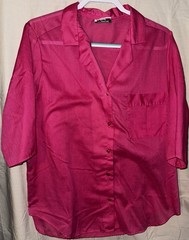 Rhapsody XL Hot Pink Sheer Button Up Blouse Vintage Made in USA 80s 90s