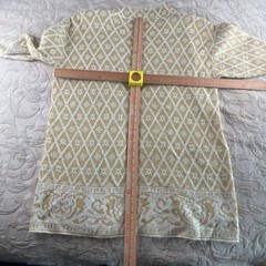 Bentley Woman Vintage Gold Metallic Lurex Geometric Knit Open Front Cardigan USA