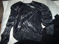 Vintage Elegant SilverCord Blouse (M) & Black Skirt & Belt (14) in EXCELLENT SHA