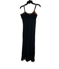 Vintage Rogers Nightgown Size 34 Black Nylon Tricot Lace Trim Slip Soft Lingerie