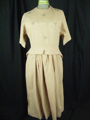 A MINX MODES JR Vtg 50s Pale Pink Wool Rhinestones Dress-Bust 34/2XS-XS,AS-IS