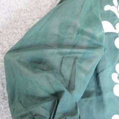 Alfred Shaheen Dress Est ~ 14 (L) Green VTG 60s 70s Floral Print SHEER SLEEVE