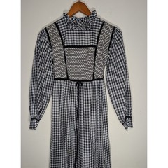 Vintage Prairie Maxi Dress Juniors 7 Velvet Trim Floral Black Mr Jac Jr Gingham