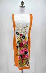 Vintage 1960s Alice of California Orange White Floral Painted Shift Sheath Dress