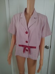 Vintage Bow Cottagecore Feminine Twee Pink Striped Jacket Women’s Size 16 -DP19