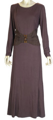 VINTAGE JESSICA HOWARD~MINT!!~BROWN SLINKY KNIT FAUX SUEDE WAIST LONG DRESS 14
